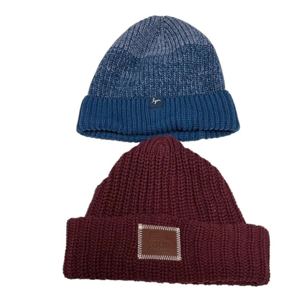 Love Your Melon Beanie Hats Women Blue Red Cotton Stretch Shaker Knit USA Made