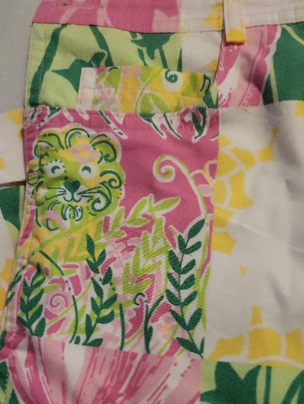 Lilly Pulitzer Htf Vintage  Pink, Green & White Floral Patchwork Overalls