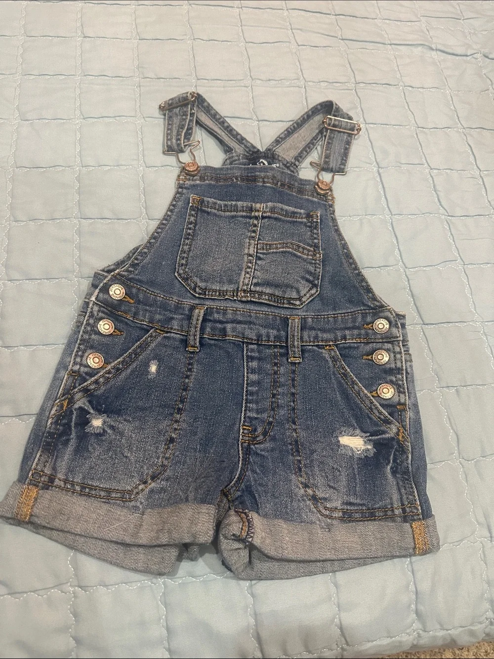 NWOT Jordache Distressed Denim Short Overalls - Blue size 4/5