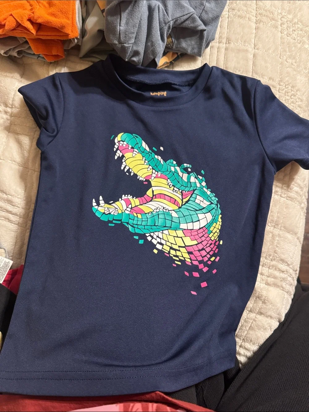 Kids Navy Performance Tee with Colorful Crocodile Graphic