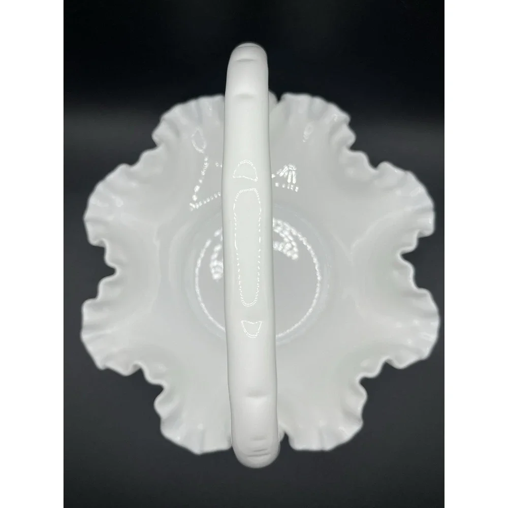 Fenton‎ White Hobnail Glass Basket w/ Handle - 7