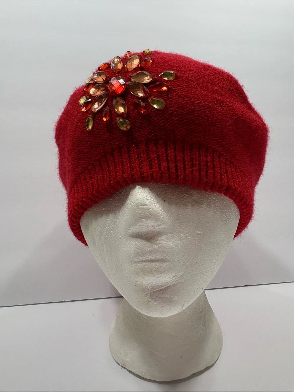 Embellished Red Knit Beret