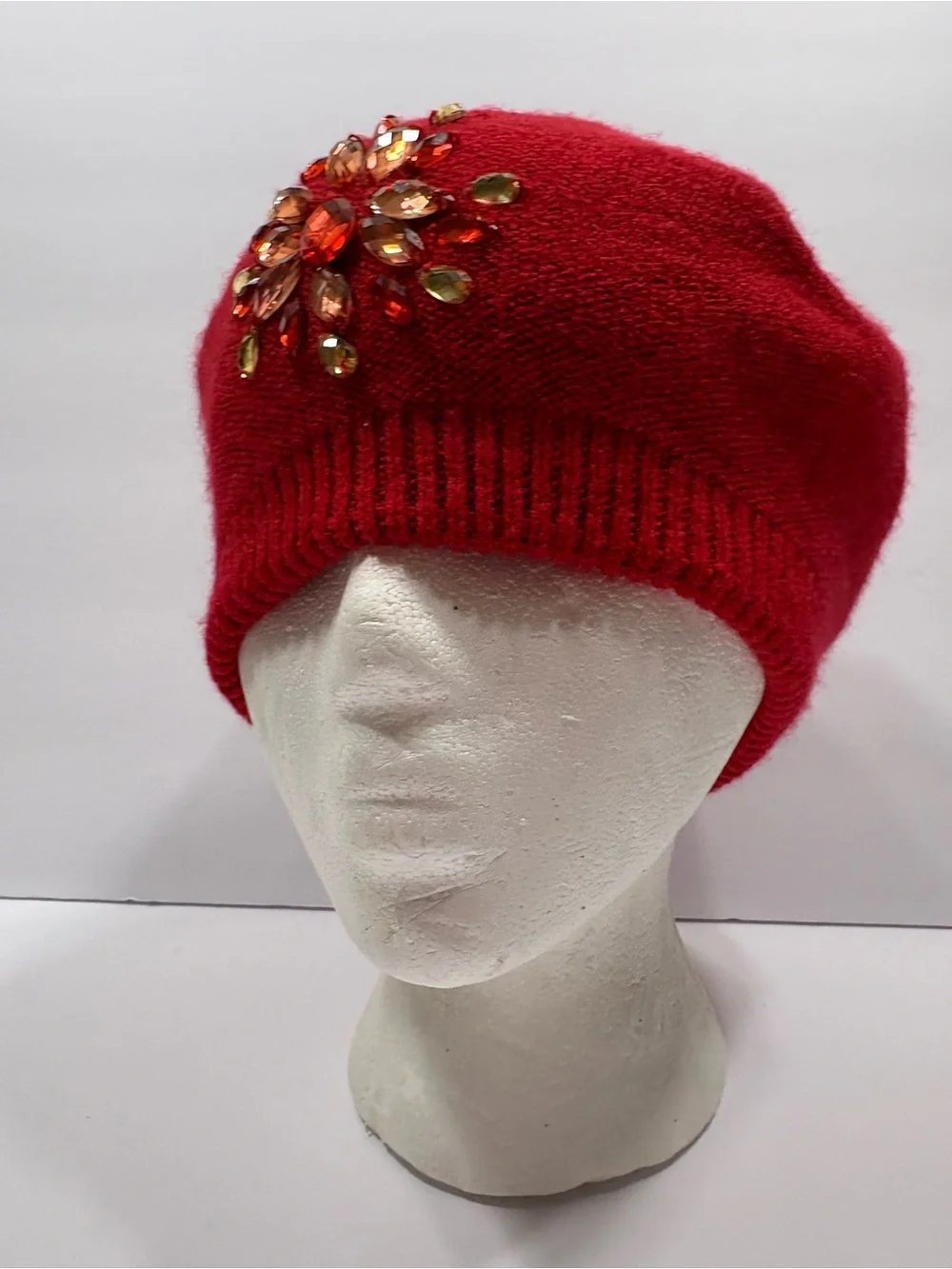 Embellished Red Knit Beret