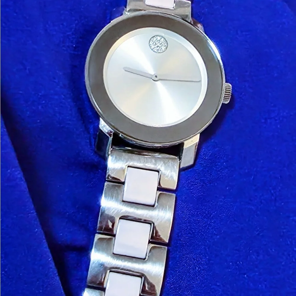 Movado Bold 3600702 Silver and Pink Cermaic Swiss watch