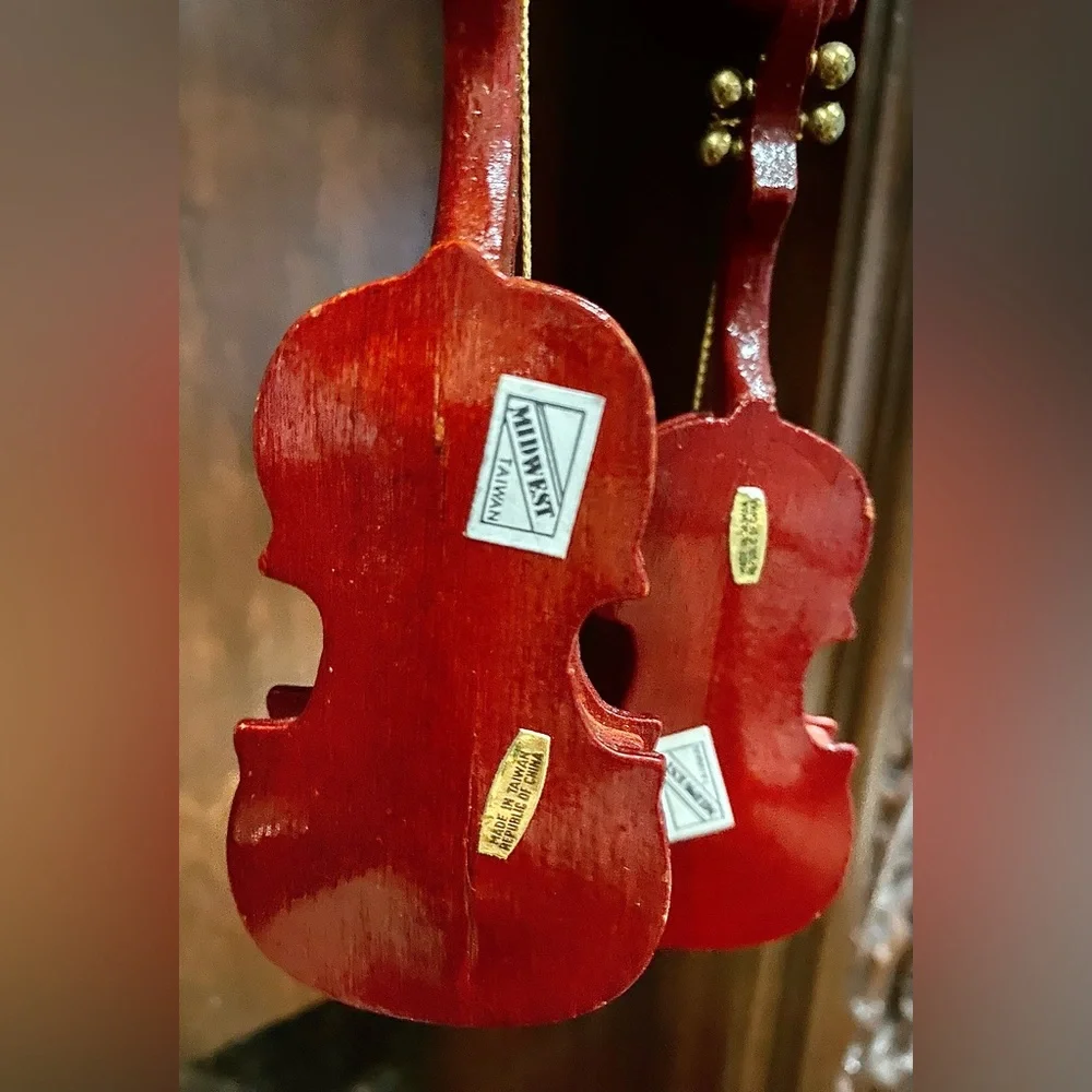Midwest Vintage Wood Violin Set of 3 Holiday Christmas Ornaments