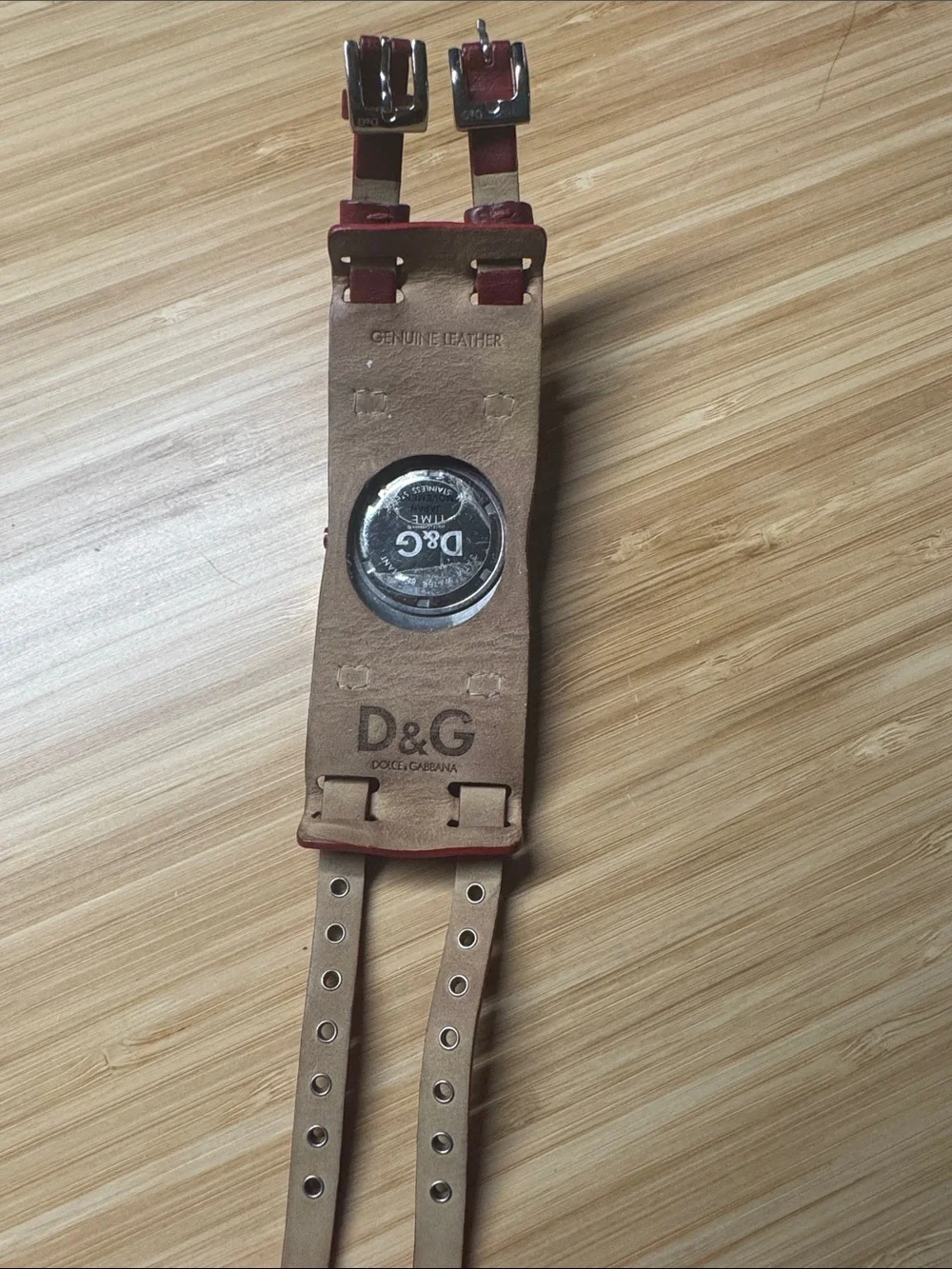 Vintage D&G Red Leather Dual-Strap Cuff Watch