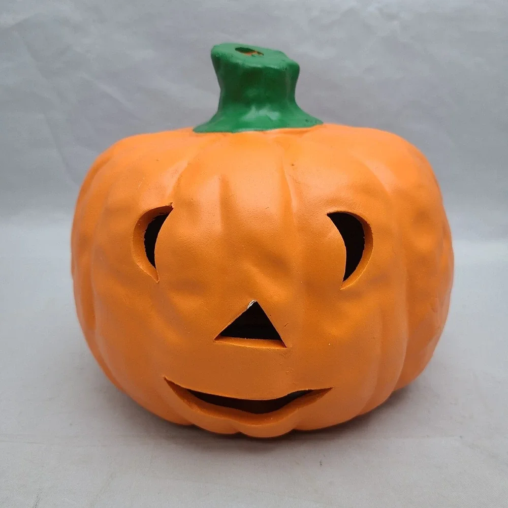 Vintage Halloween Earthenware‎ Pumpkin Jack o' Lantern Candle Tea Light Holder