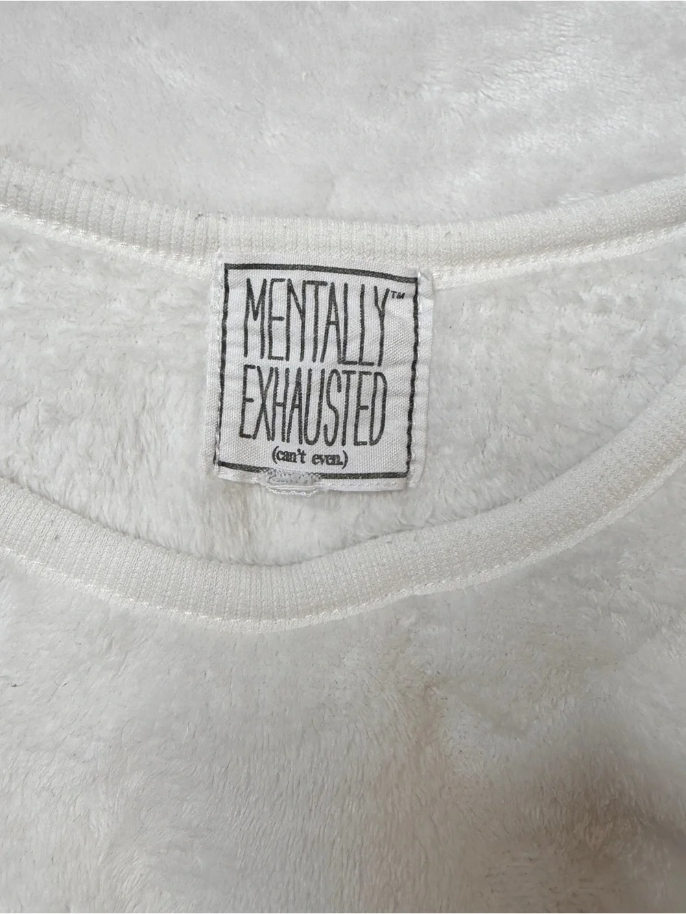 Mentally Exhausted White Sequin Face sweat shirt, Black Lashes &‎ Red Lips, Fun