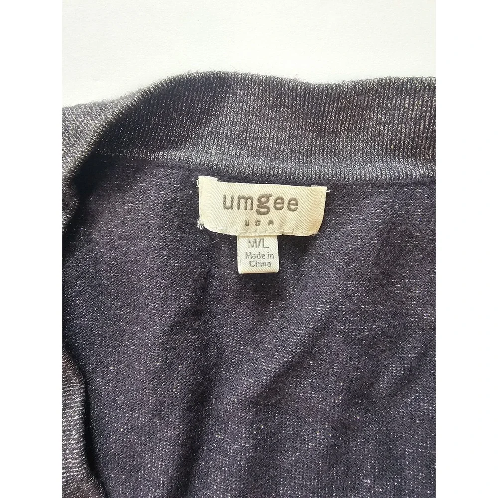 Umgee Cardigan Sweater Womens M L‎ Gray Metallic Shimmer Button Front Cozy