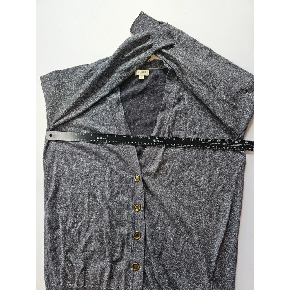 Umgee Cardigan Sweater Womens M L‎ Gray Metallic Shimmer Button Front Cozy