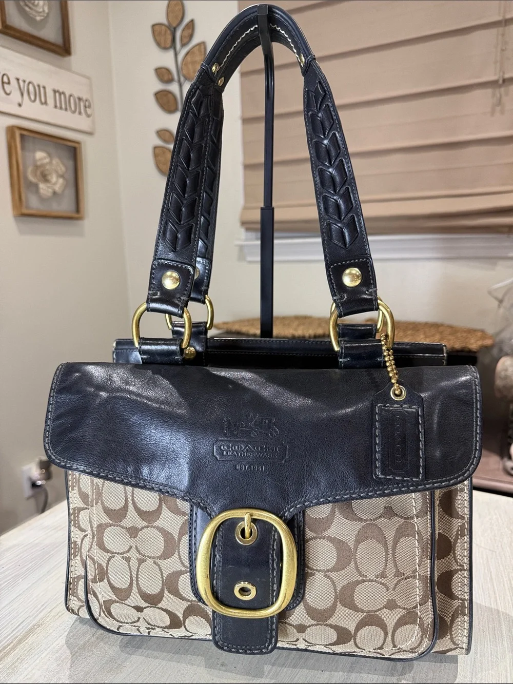 Y2K Large Coach Bleeker Buckle Flap Signature Canvas and Leather Shopper Tote