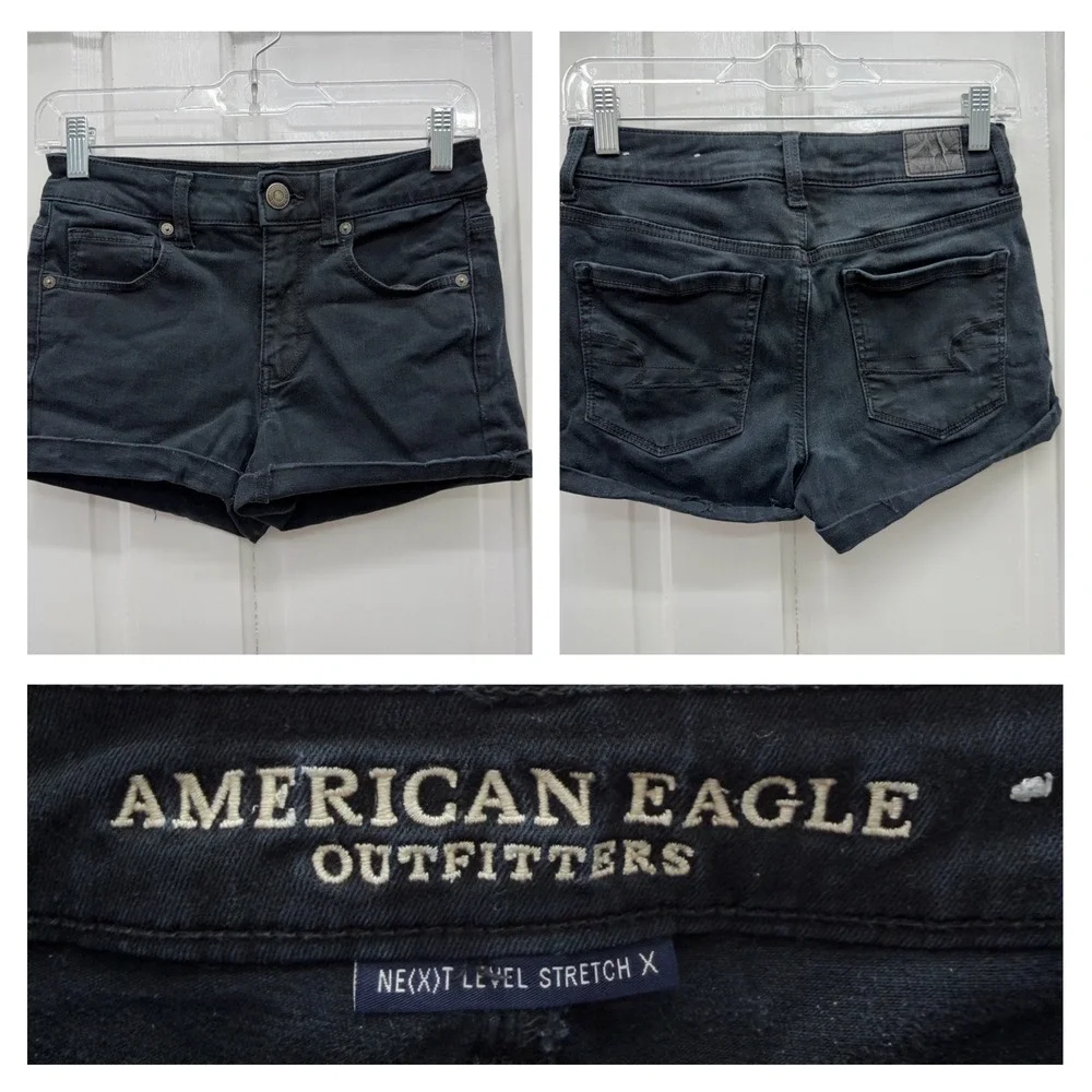 American Eagle‎ Ne(x)t Level Stretch Hi Rise Shortie Black Jean Shorts Women's 4