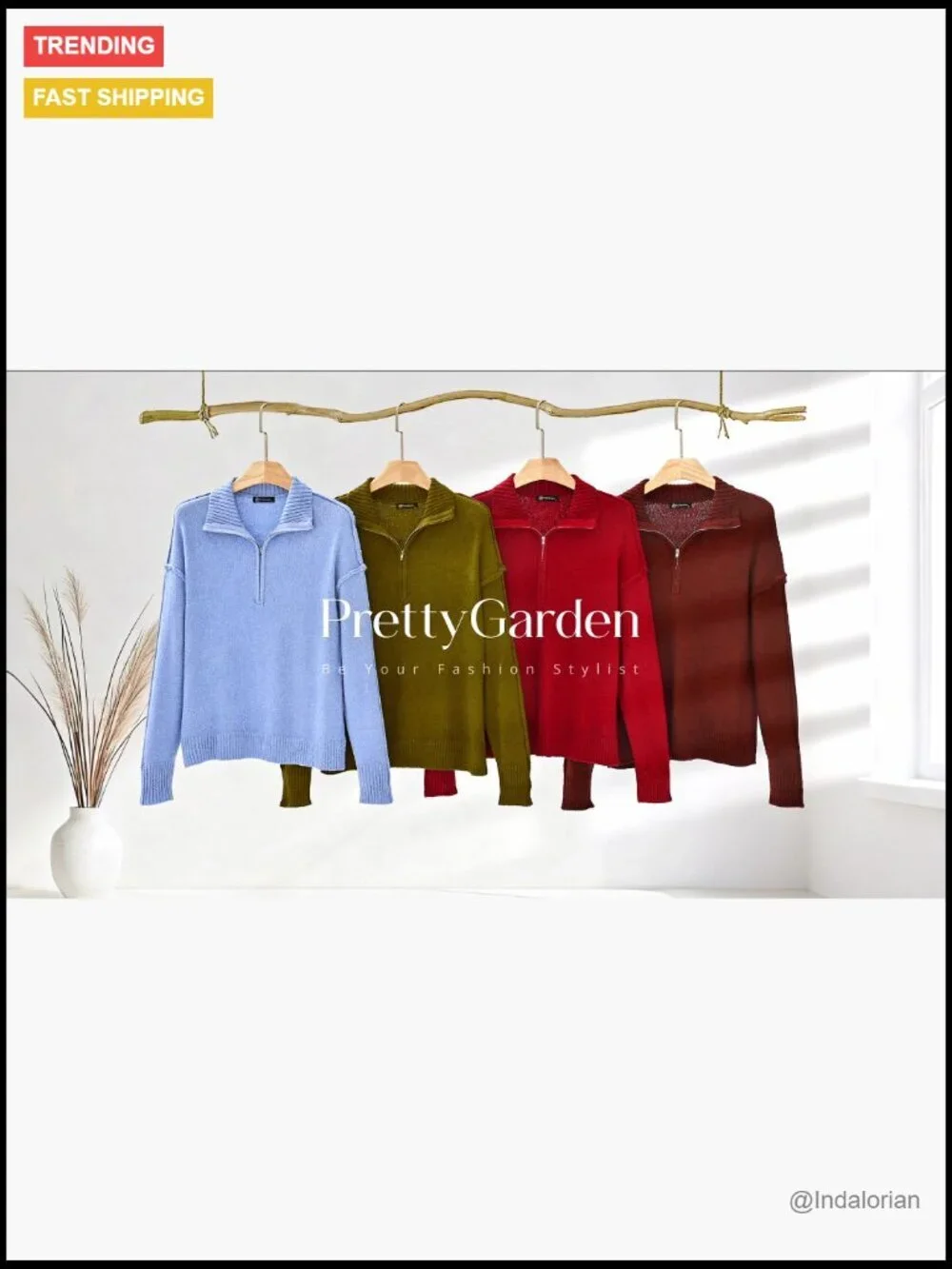Quarter Zip Pullover Sweater V Neck Collared Knit Jumper Tops Long Sleeve Women