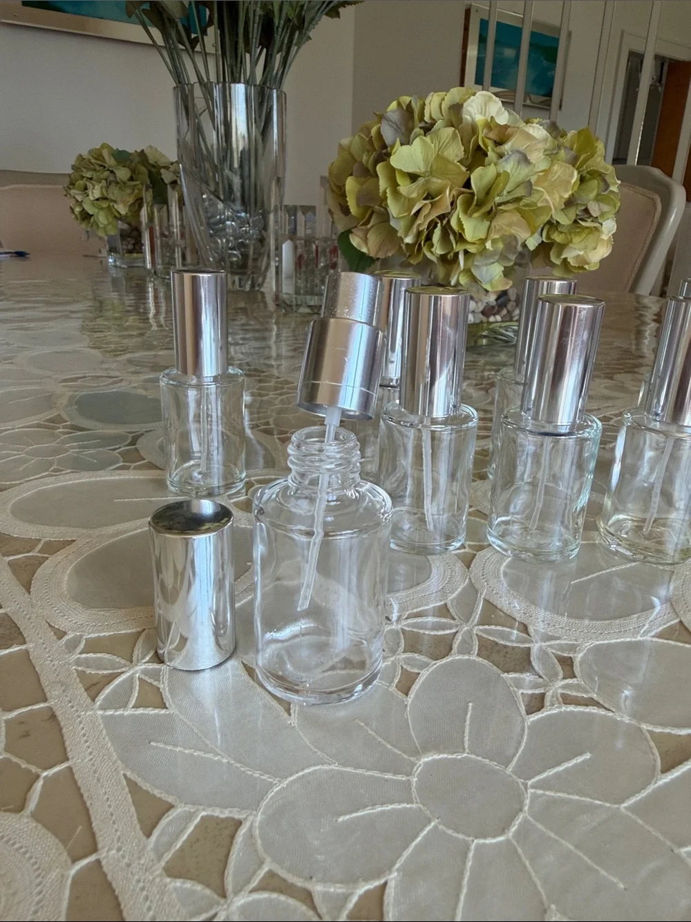 Clear Glass Roller Bottle Set with Silver Caps - Home Accents Decor