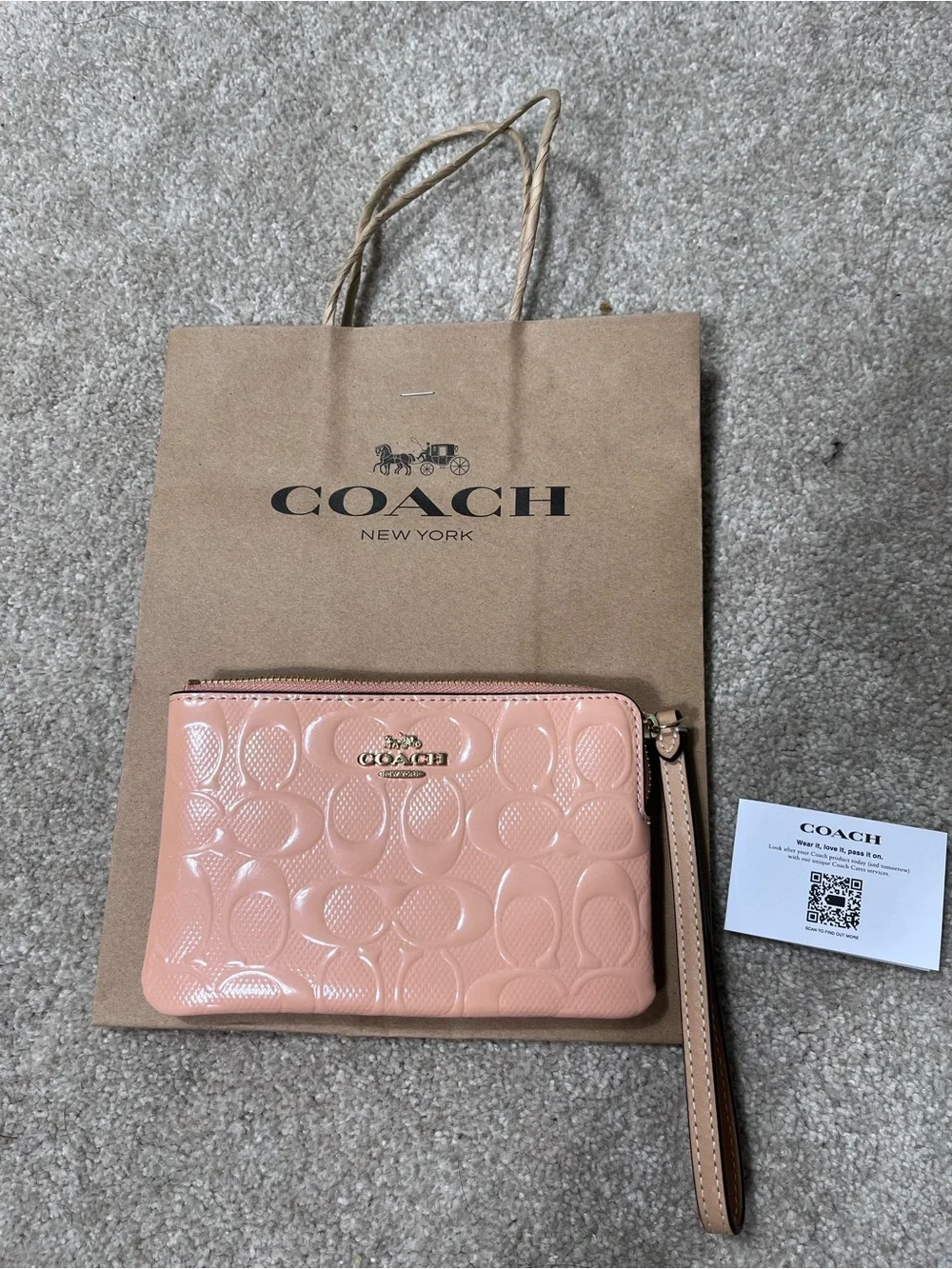 Coach Pink Patent Leather Signature Wristlet