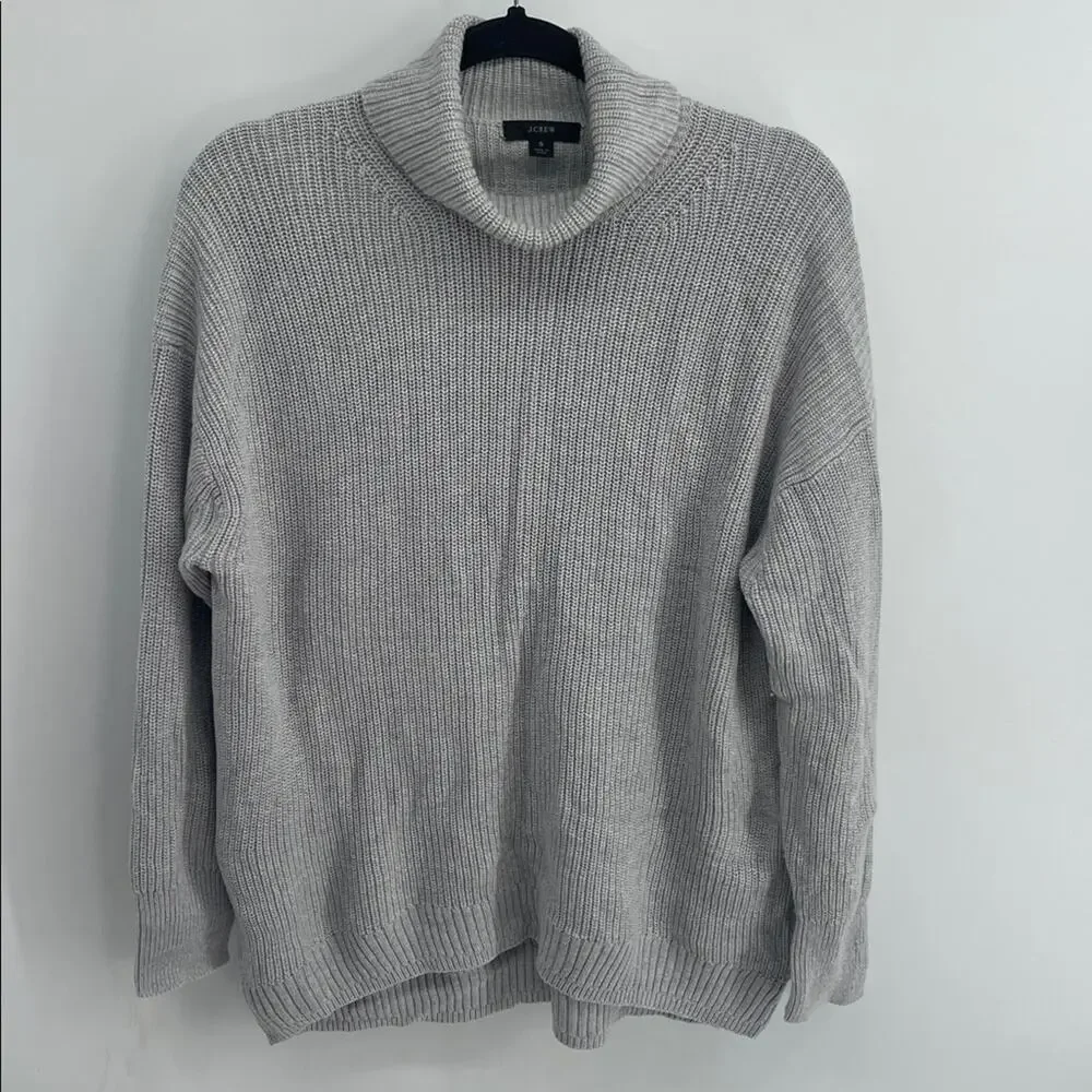 J. Crew cotton cashmere blend ribbed relaxed fit turtleneck pullover sweater S