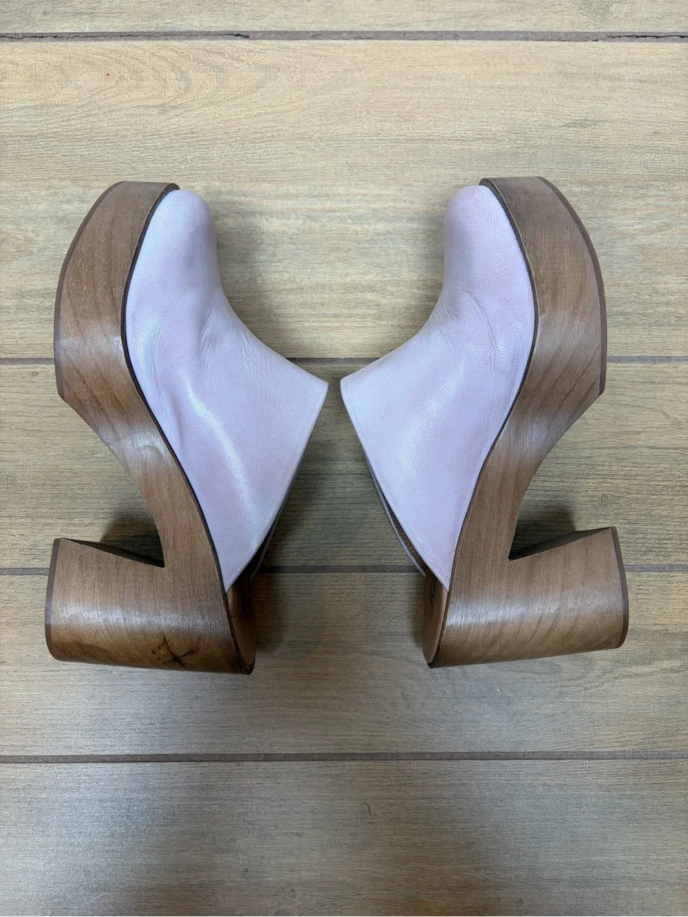 Free People Pink Leather Platform Clogs