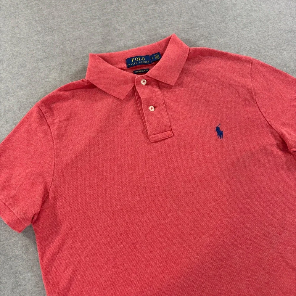 Polo Ralph Lauren Mens Custom Slim Fit Polo Shirt Heather Red Medium Cotton