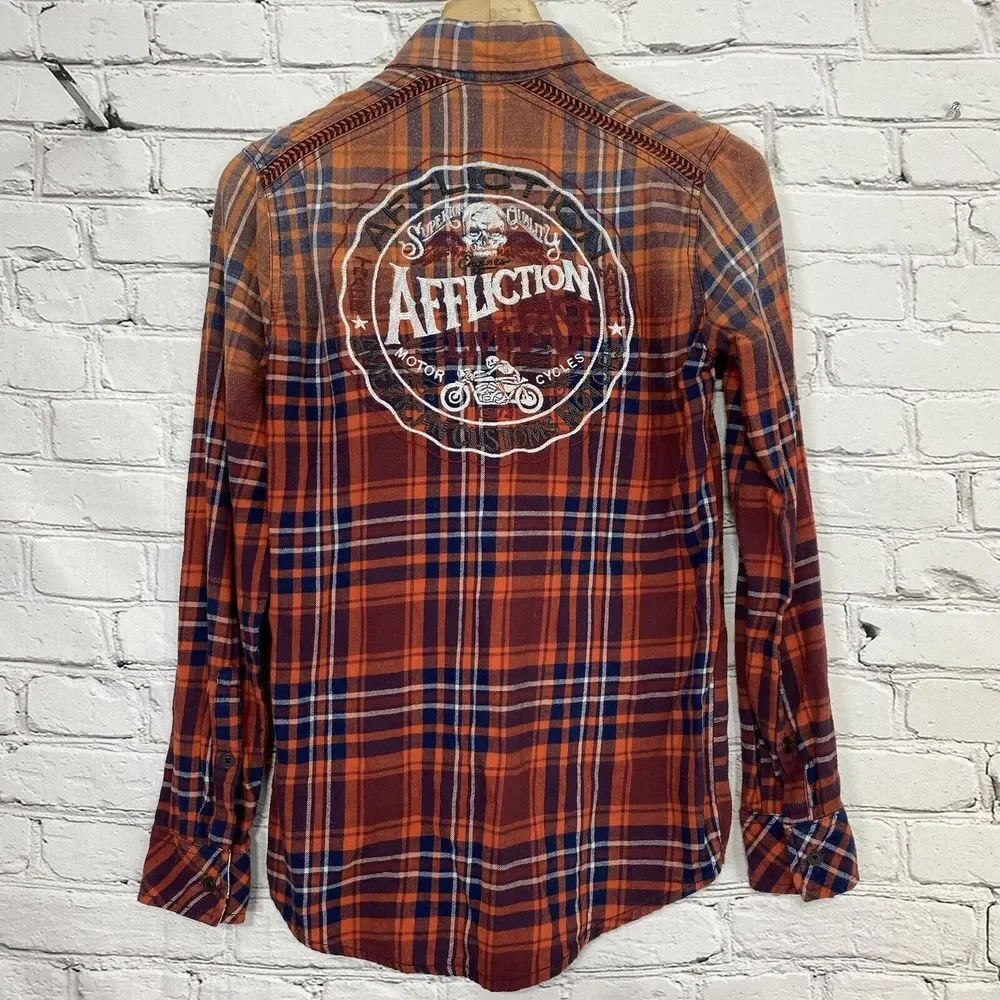 Affliction Black Premium Plaid Flannel Shirt‎ Size XS Limited American Customs