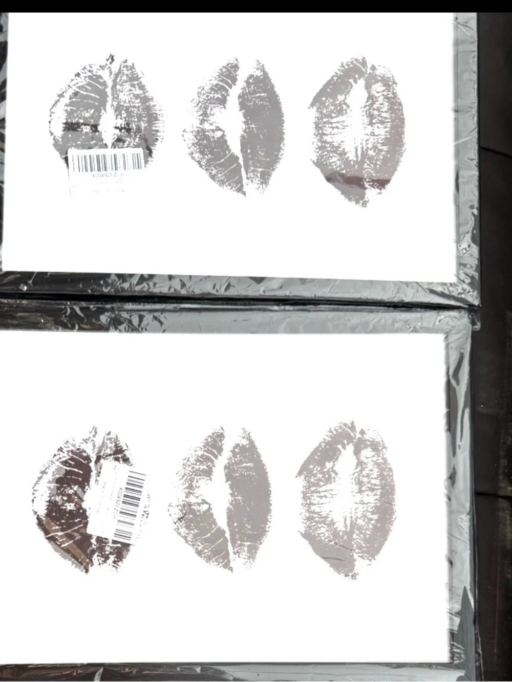 Source Unknown Neutral Lip Print Canvas Art – Gray Taupe Kiss Trio