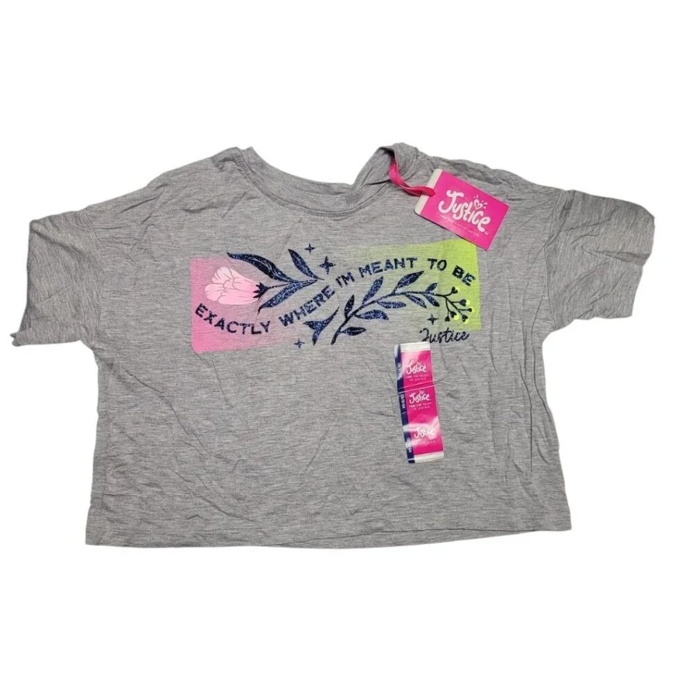Justice Meant To Be T Shirt Girls Small‎ 5 6 Glitter Tags Gray Short Sleeve
