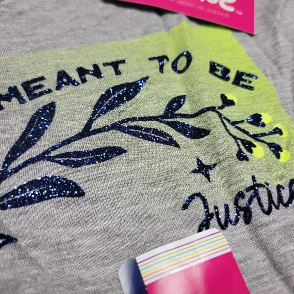 Justice Meant To Be T Shirt Girls Small‎ 5 6 Glitter Tags Gray Short Sleeve