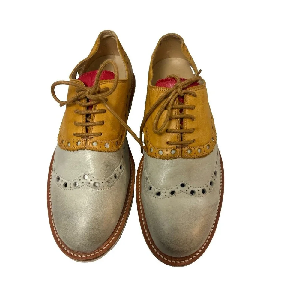 NOBRAND 5th Element Portugal  Three Tone Leather Oxford Lace Up Wingtip Shoes 7