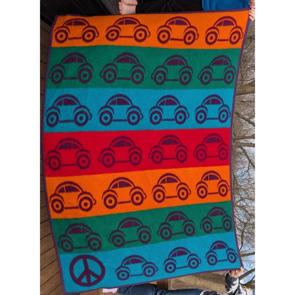 Biederlack Reversible Blanket Throw VW Volkswagen Bug Peace 73x52 Made In USA