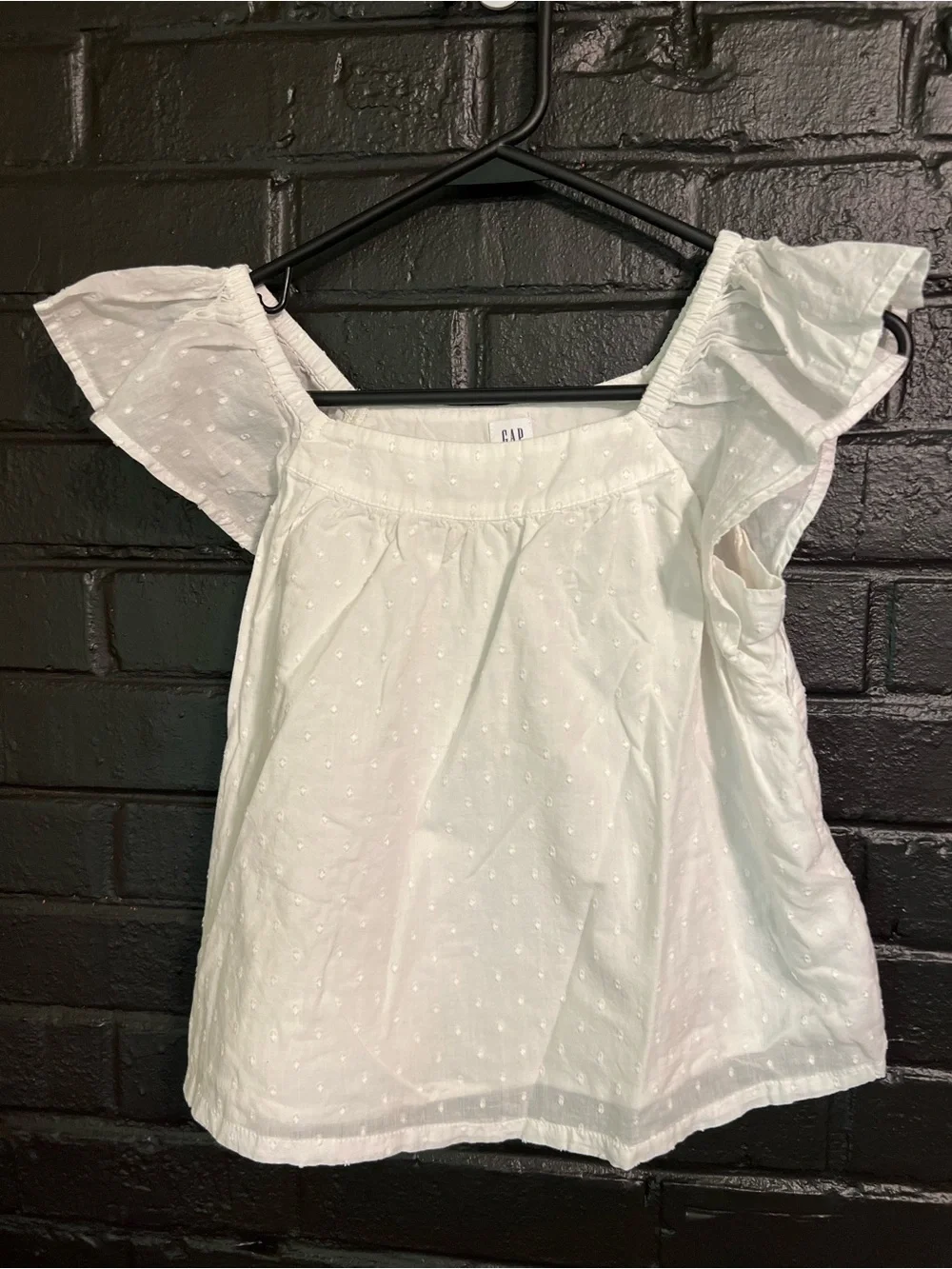 GAP White Swiss Dot Ruffle Sleeve Kids Top