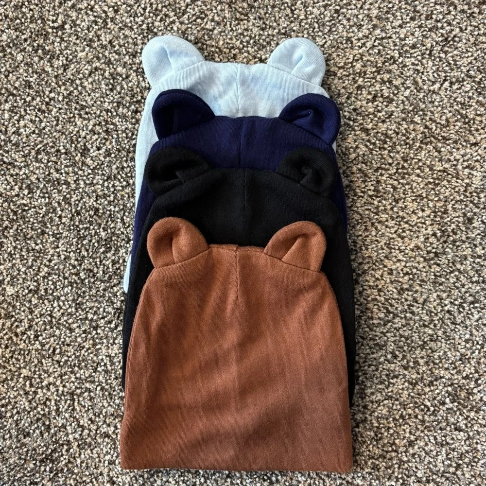 Charming Bear Ear Beanie Set for Kids - Black, Light Blue, Brown, Navy