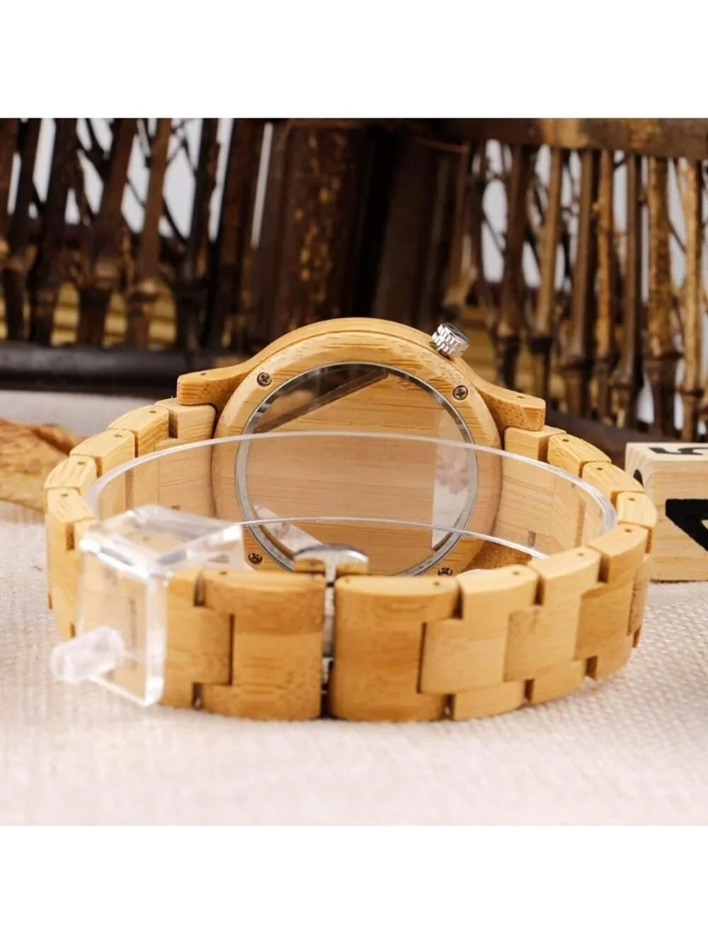 Men's Wood Color Classic Handmade Triangle Bamboo Analog Quartz Wooden Watch