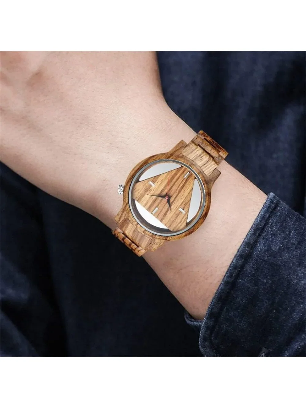 Men's Brown Classic Handmade Triangle Bamboo Analog Quartz Round Wooden Watch