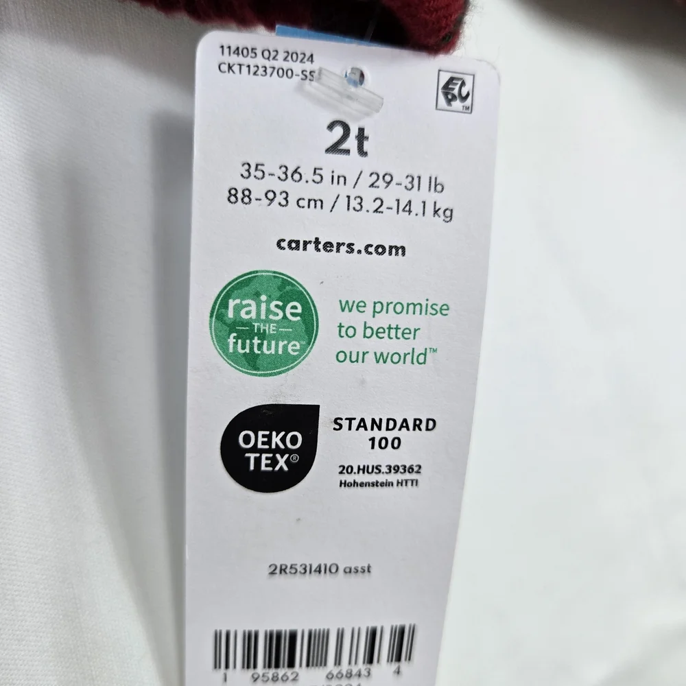 Carters Girl Red Green Ivory Plaid Long Sleeve Ruffle Flannel Holiday Top 2T NWT