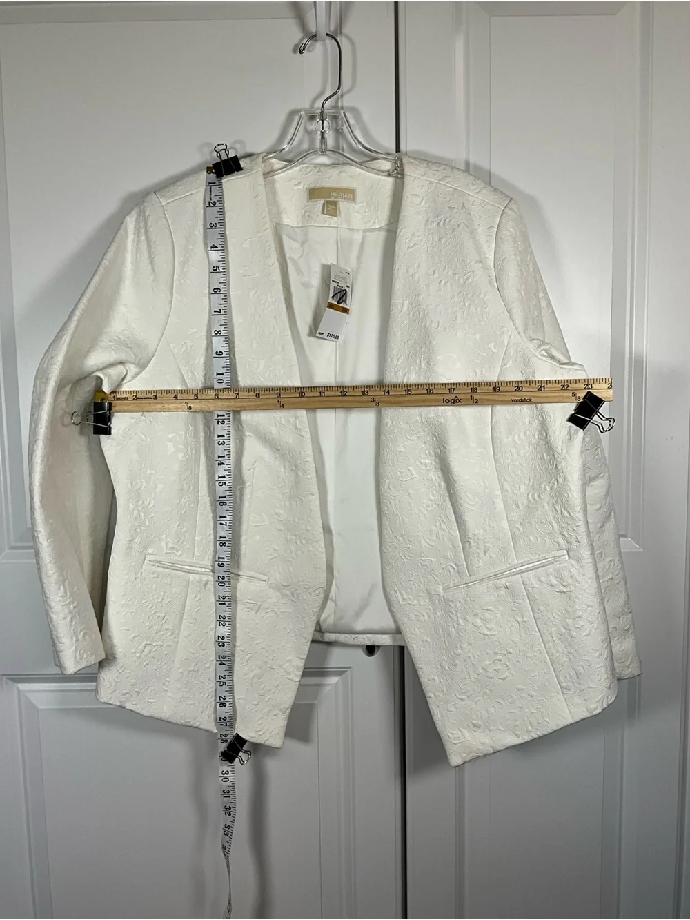 Michael Michael Kors Blazer Size 16W White Floral Jacquard Lined Open-Front