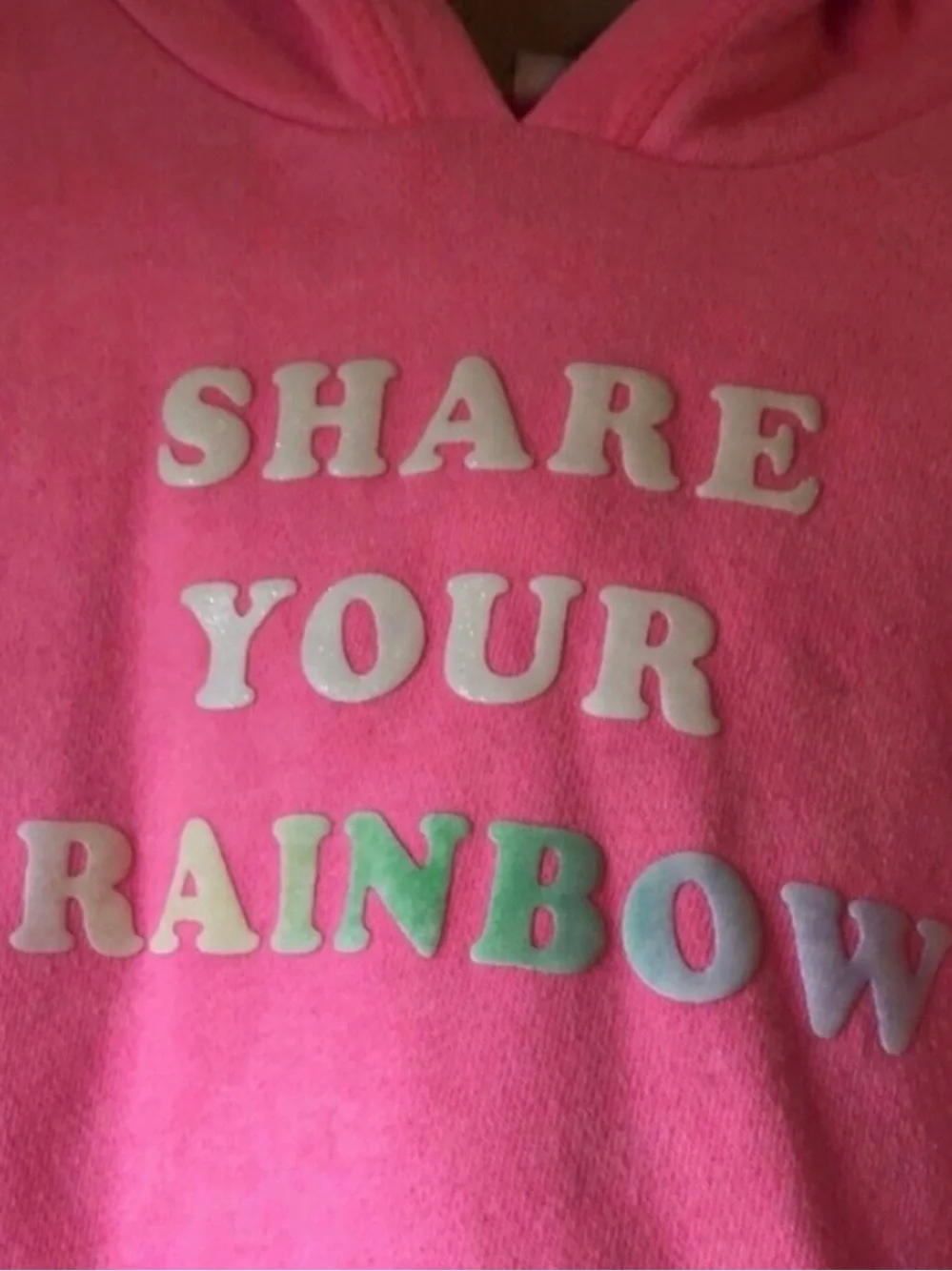 Baby Gap Hoodie Pullover Sweatshirt Pink Share Your Rainbow Girls Toddler 3 year
