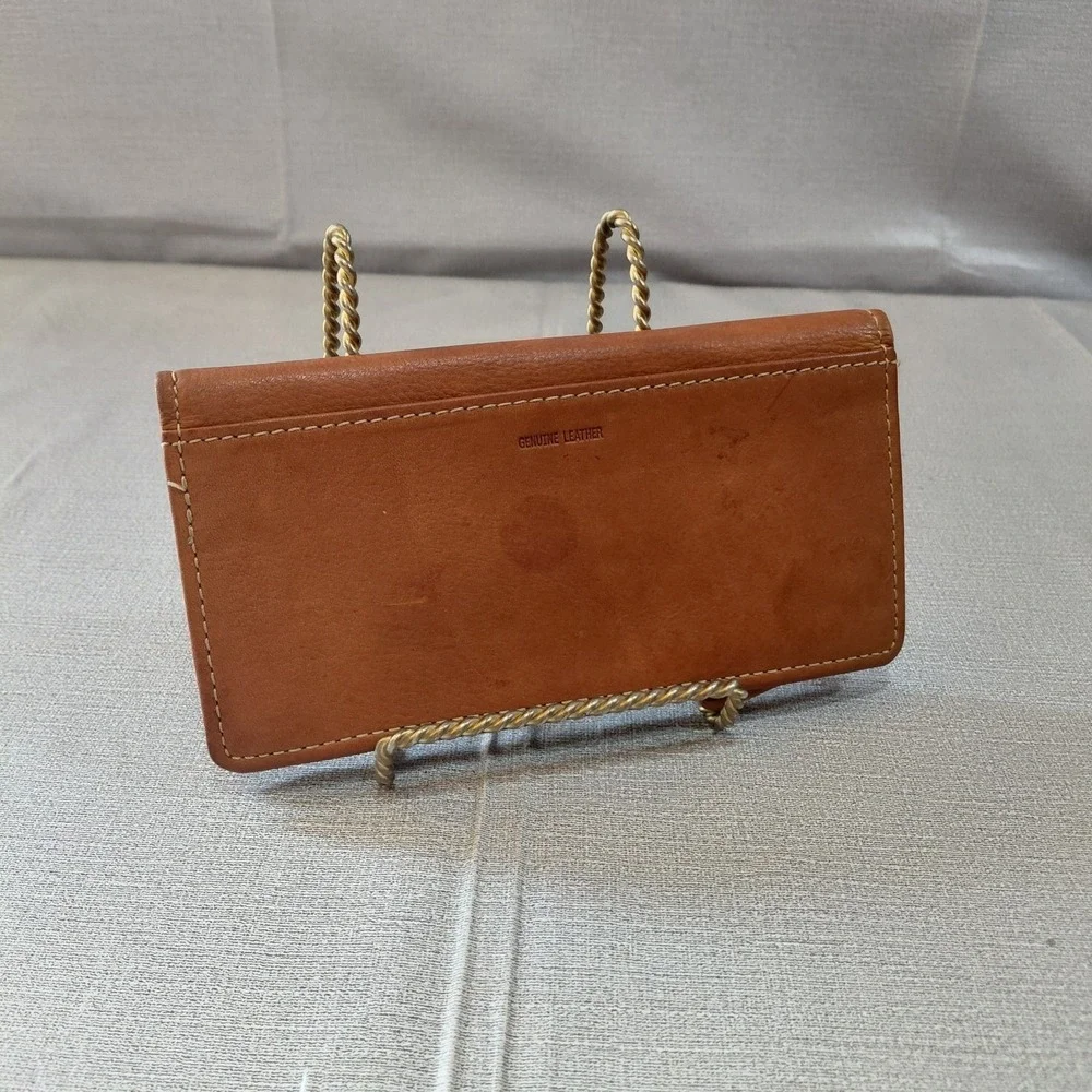 Vtg Fossil Bifold Checkbook Wallet Genuine Leather Cognac Bifold Slimline