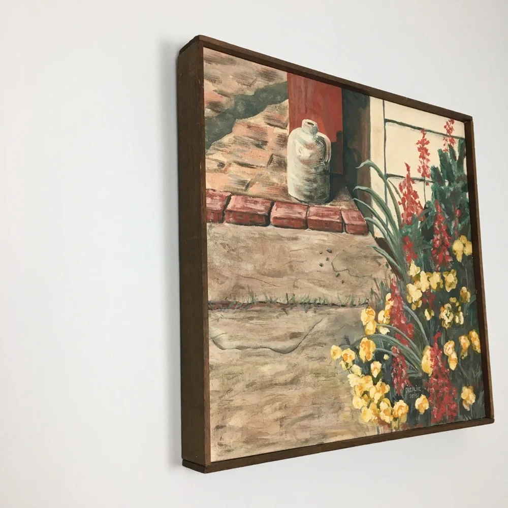 Vintage 1982 Brick Path Walkway Painting Signed Original Pottery Garden Doorway