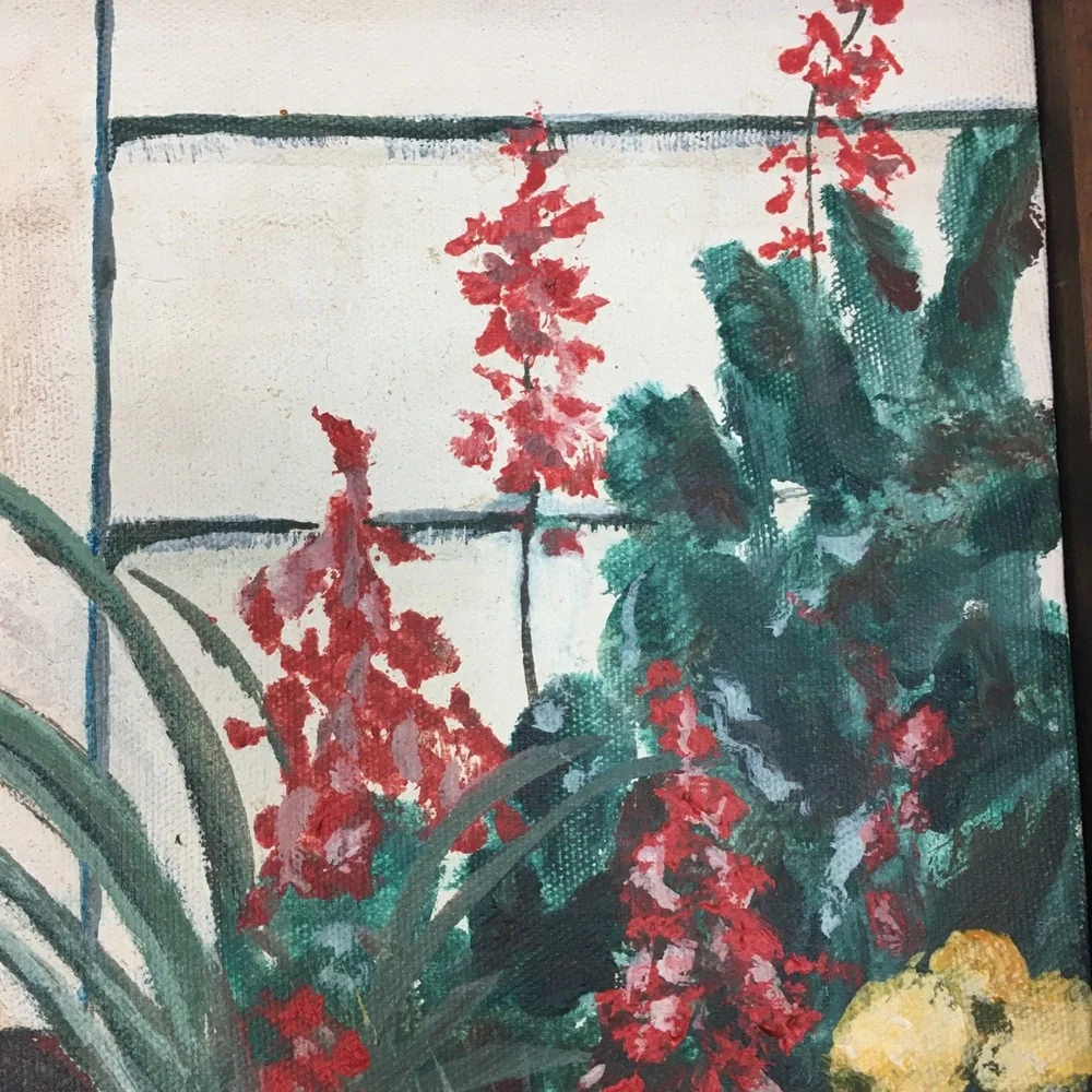 Vintage 1982 Brick Path Walkway Painting Signed Original Pottery Garden Doorway