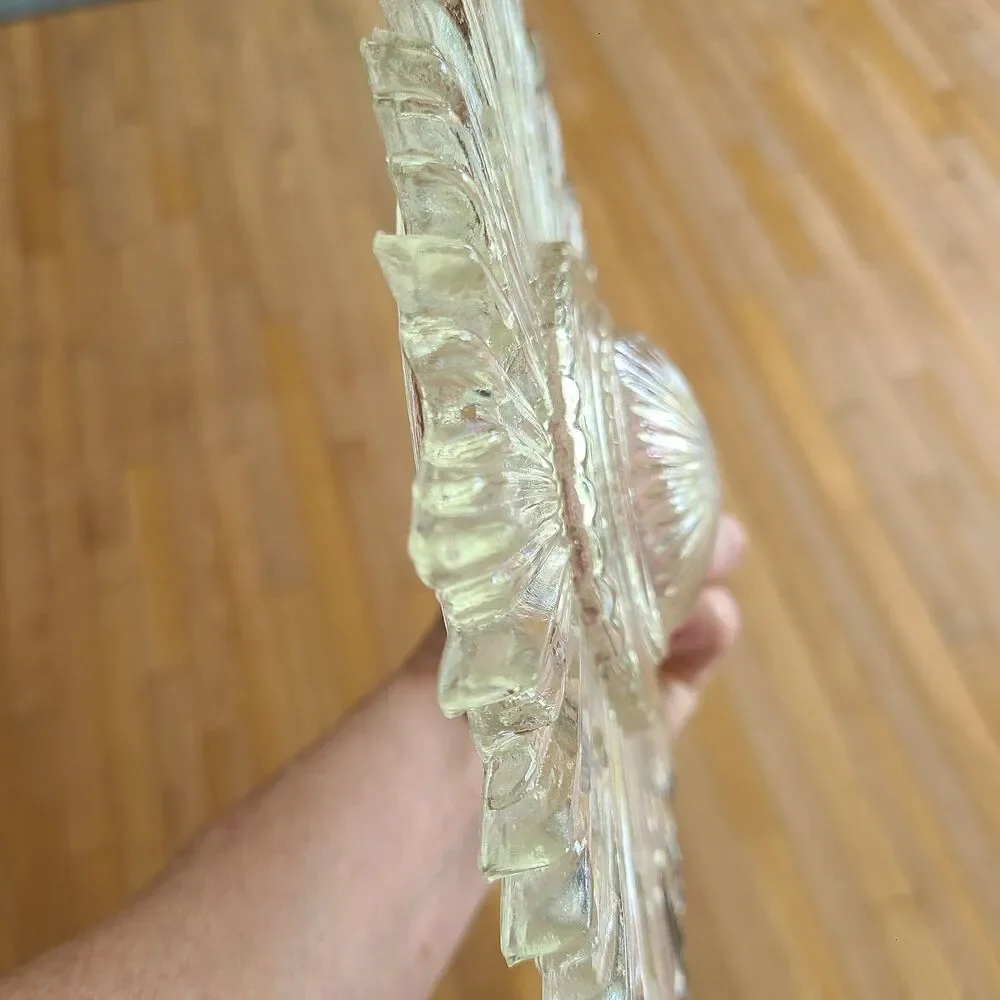Vintage Art Deco Pressed Glass Starburst 3-Chain Ceiling Light Fixture Shade 9
