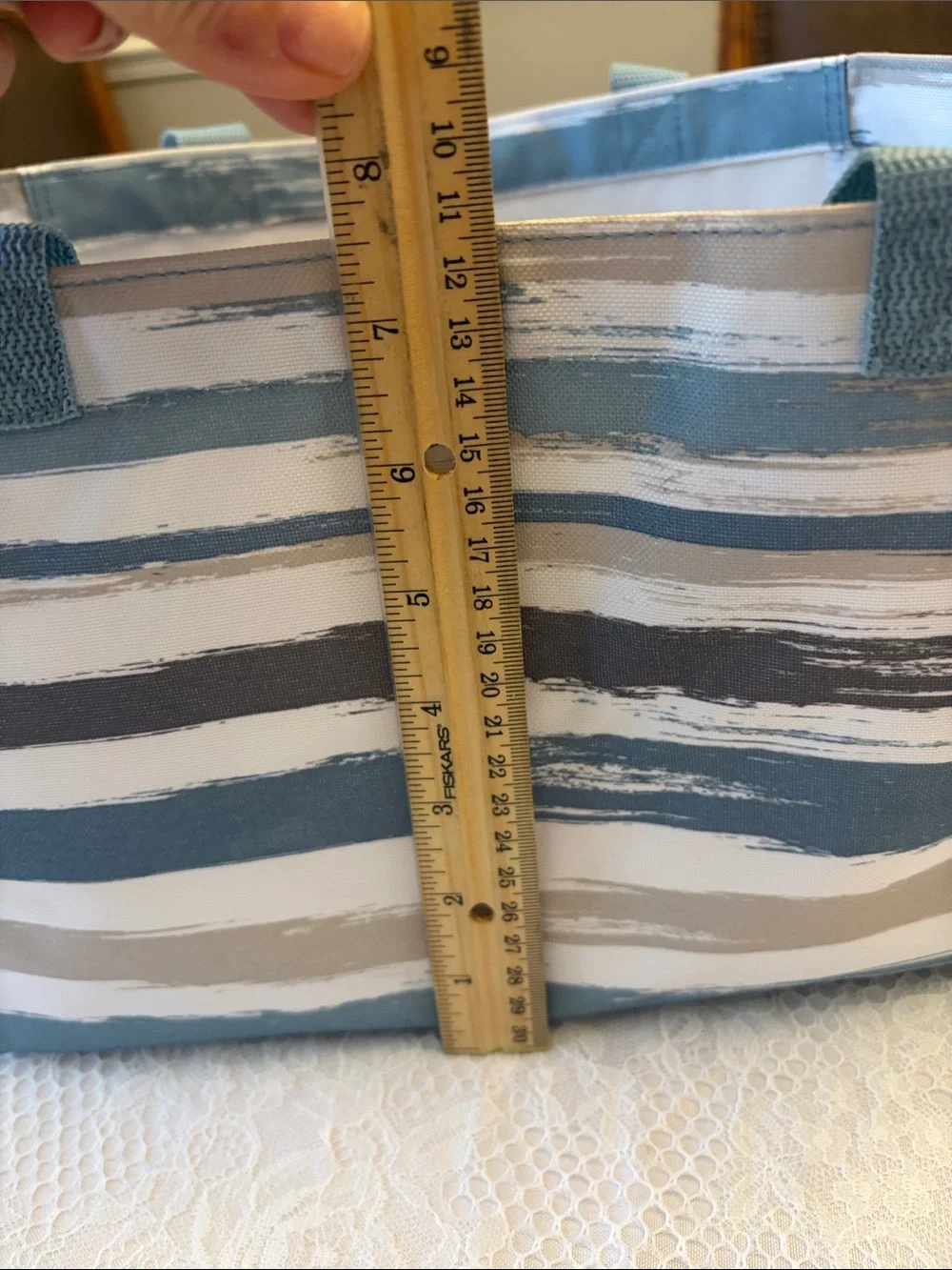 Thirty-One Brush Stroke Striped Blue and Gray Women’s Tote Bag