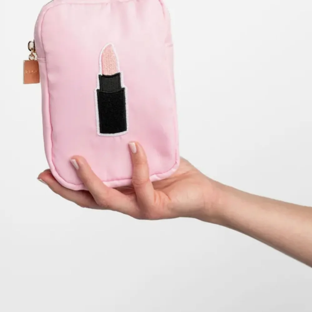 Pink Cosmetic Bag with Lipstick Design‎