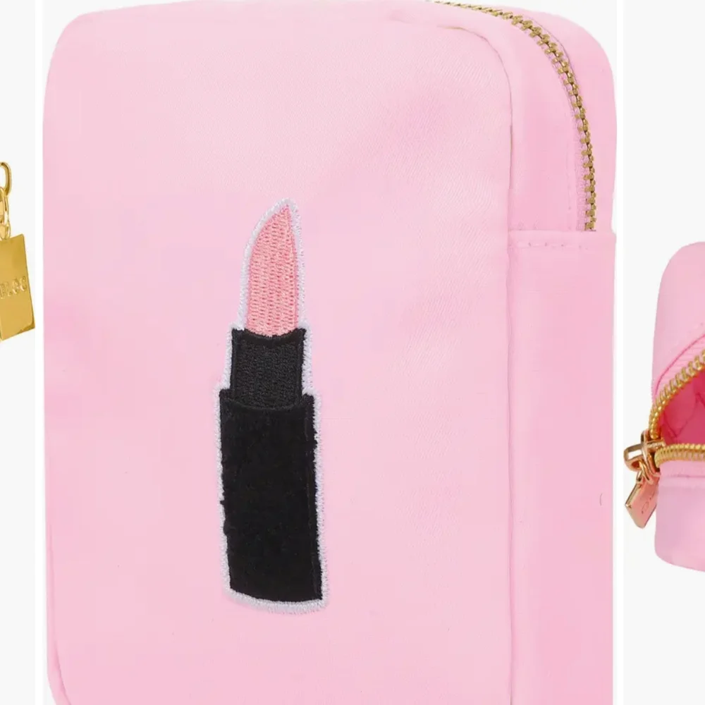 Pink Cosmetic Bag with Lipstick Design‎