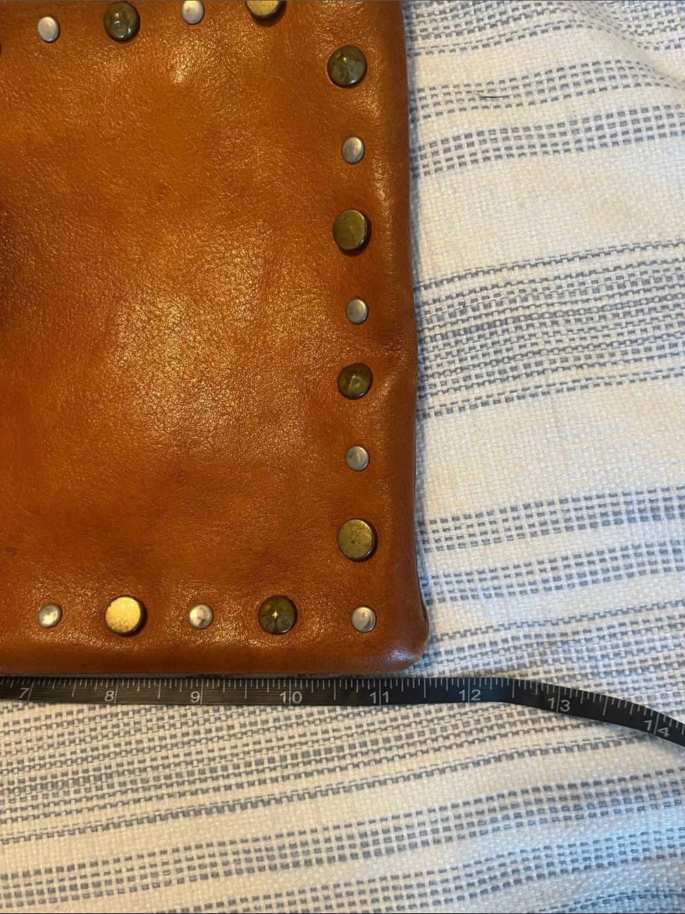Pratesi Firenze Leather Studded Clutch in Cognac Brown