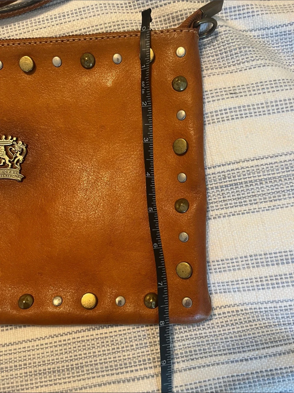 Pratesi Firenze Leather Studded Clutch in Cognac Brown
