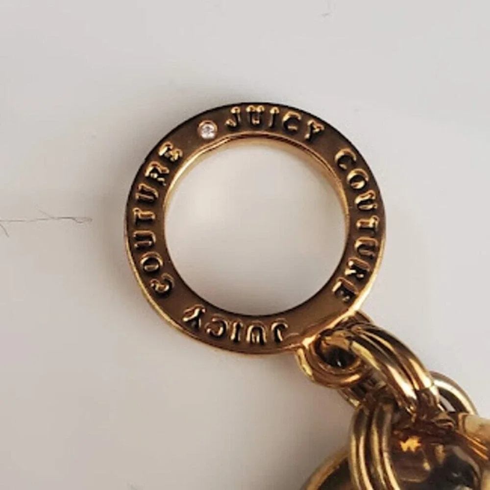 Juicy Couture Gold Tone Chunky Link Toggle Bracelet Crown Logo T-Bar 6 1/2 Inch
