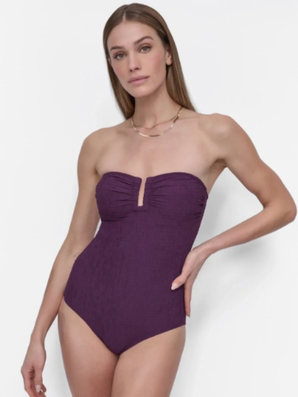 Dkny Women's Shirred One-Piece Swimsuit  NO STRAPS Purple Size XL 11603
