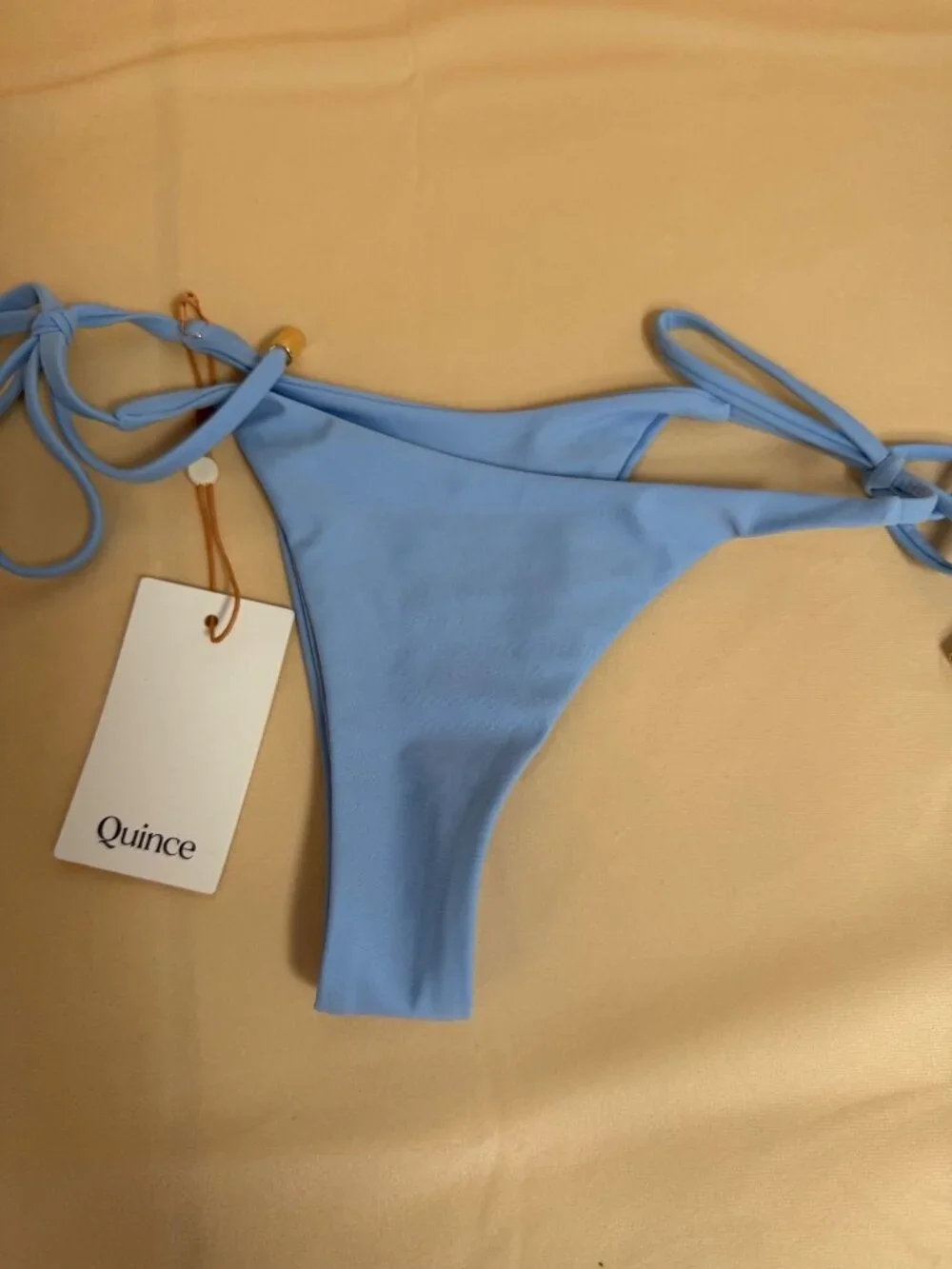 Quince Light Blue Bikini Bottom Adjustable Side Tie & Gold Accents  X-Small