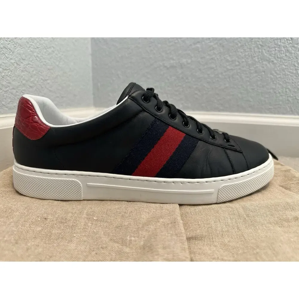 AUTHENTIC GUCCI ACE WEB DESIGN SNEAKERS GG 9.5 (fits USA 10.5) 757892
