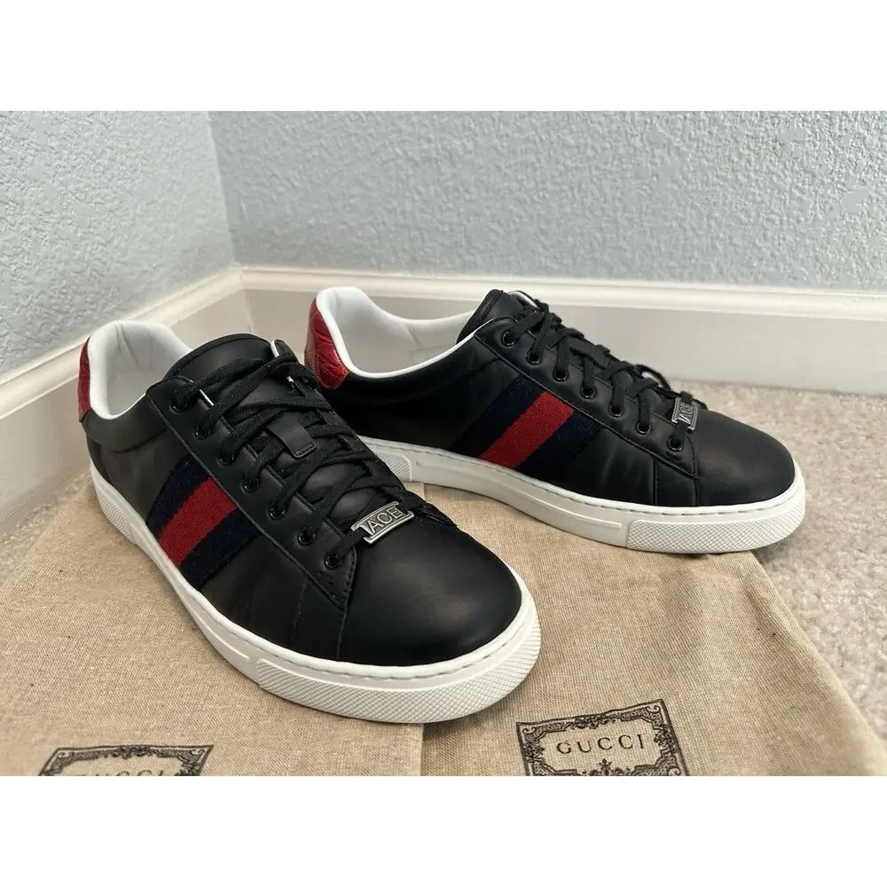 AUTHENTIC GUCCI ACE WEB DESIGN SNEAKERS GG 9.5 (fits USA 10.5) 757892
