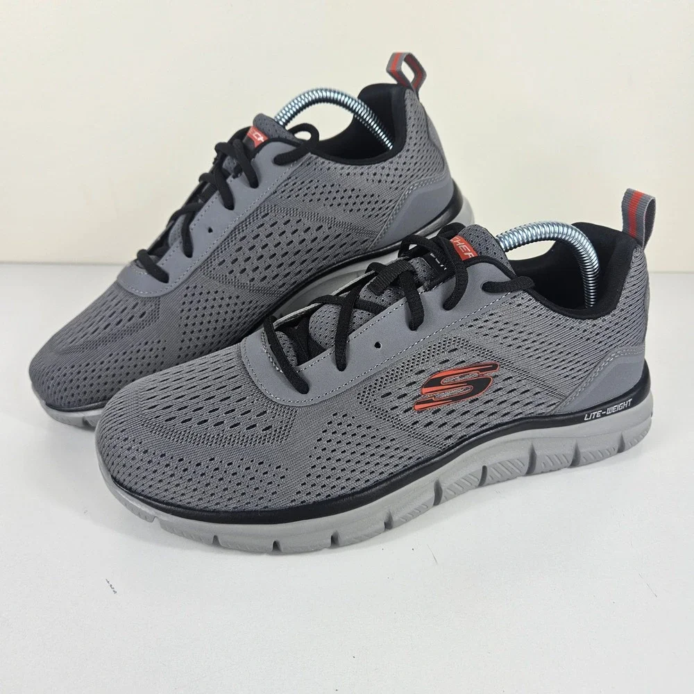 Skechers Track Leshur Mens 7.5 Wide Gray Orange Cross-Training Athletic Shoes